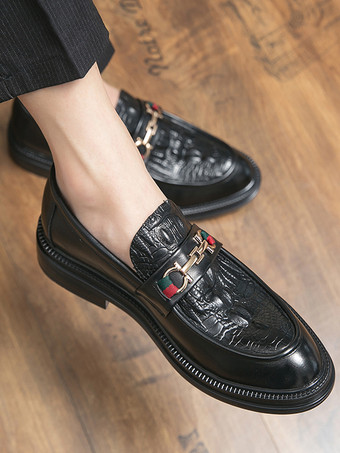 メンズ ホースビット ローファー スリッポン レザー チャンキー ラウンドトゥ シューズ