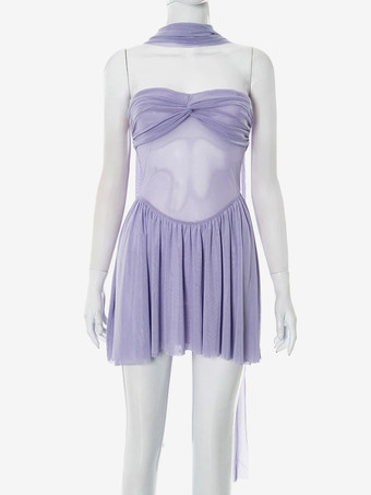 2025年夏にぴったりのスカーフ付きノースリーブプリーツミニドレス