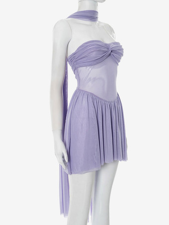 2025年夏にぴったりのスカーフ付きノースリーブプリーツミニドレス