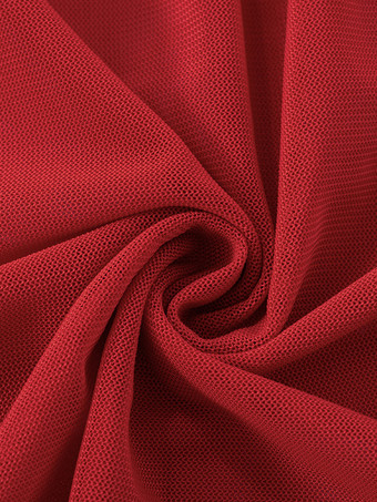 2025年夏向け、ハイネックのルーシュメッシュマキシガウン（レッド）