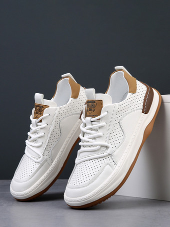 ホワイト メンズ スポーツスニーカー チャンキーソール 通気性メッシュ 中空アウト カジュアルシューズ