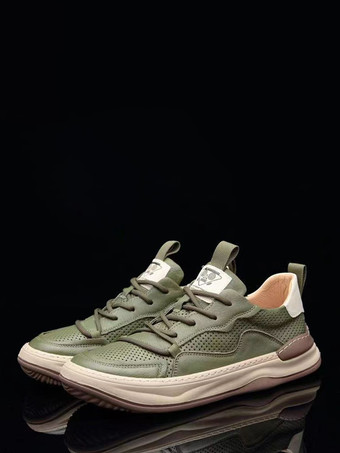 ハンターグリーン メンズ スポーツスニーカー チャンキーソール 通気性メッシュ 中空アウト カジュアルシューズ