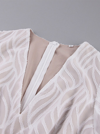 2025年夏向け、Vネックと長袖のジャカードミニドレス