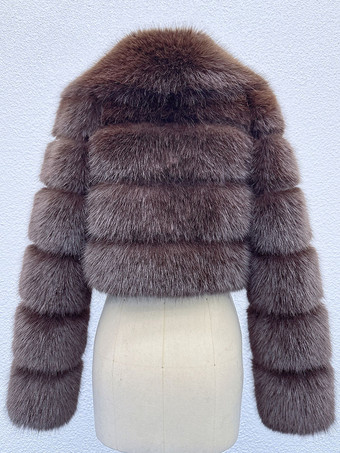 2025年冬向け、レイヤードスリーブとラペルデザインのフェイクファークロップジャケット