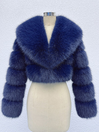 ダークネイビー2025年冬向け、レイヤードスリーブとラペルデザインのフェイクファークロップジャケット