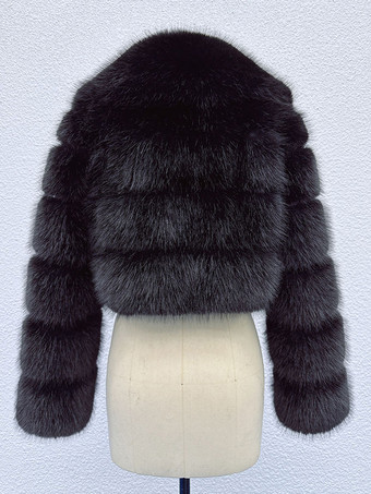 2025年冬向け、レイヤードスリーブとラペルデザインのフェイクファークロップジャケット