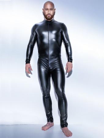 メンズ グロスラテックスキャットスーツ フルレングススリーブ ジッパージャンプスーツ ステージパフォーマンス用
