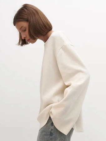 2025年冬向け、オープンバックの無地リラックスフィットプルオーバーセーター