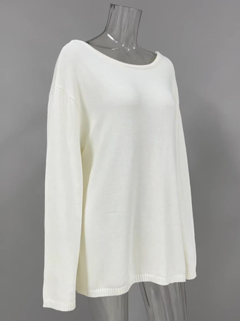 2025年冬向け、オープンバックの無地リラックスフィットプルオーバーセーター