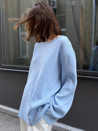 2025年冬向け、オープンバックの無地リラックスフィットプルオーバーセーター