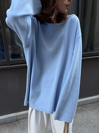 2025年冬向け、オープンバックの無地リラックスフィットプルオーバーセーター