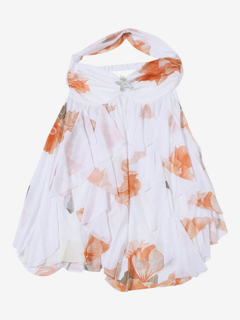 2025年夏にぴったりの、スカーフネックとレイヤードヘムのボヘミアンミニドレス