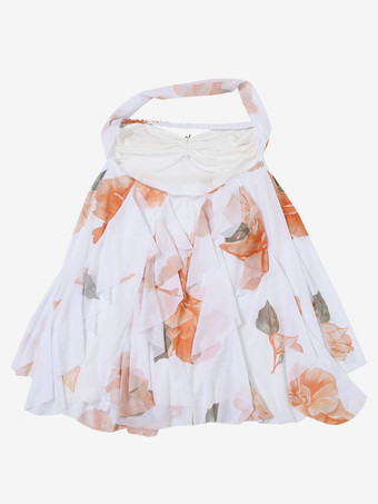 2025年夏にぴったりの、スカーフネックとレイヤードヘムのボヘミアンミニドレス