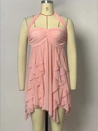 2025年夏にぴったりの、スカーフネックとレイヤードヘムのボヘミアンミニドレス