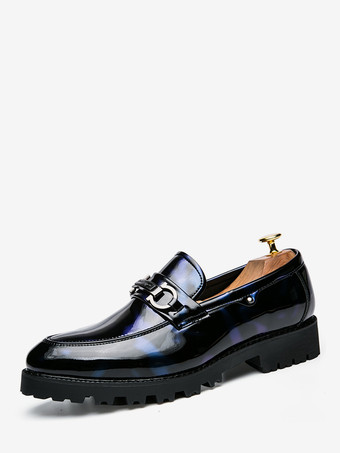 ブルー メンズ ホースビットローファー スリッポン パテント 滑り止め チャンキーシューズ