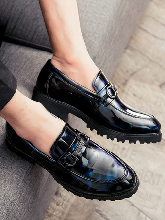 メンズ ホースビットローファー スリッポン パテント 滑り止め チャンキーシューズ