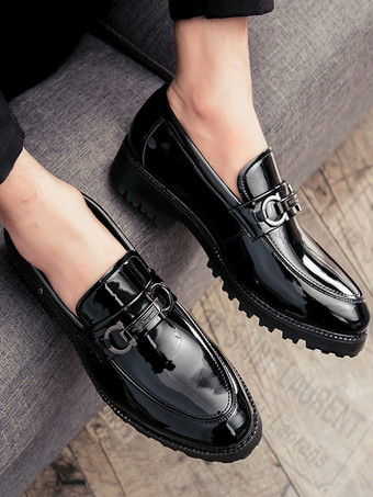 メンズ ホースビットローファー スリッポン パテント 滑り止め チャンキーシューズ