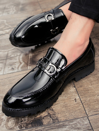 メンズ ホースビットローファー スリッポン パテント 滑り止め チャンキーシューズ