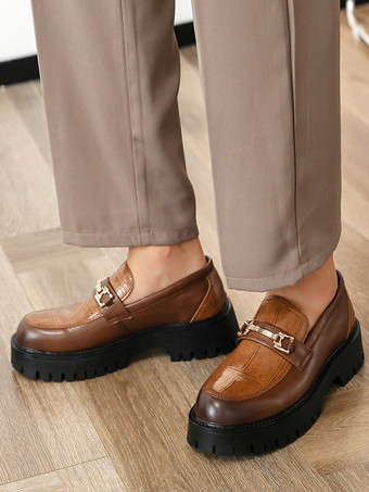 メンズ ホースビットローファー スリッポン レザー 滑り止め チャンキーシューズ