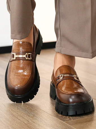 メンズ ホースビットローファー スリッポン レザー 滑り止め チャンキーシューズ