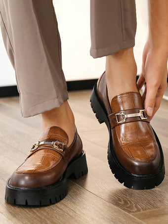 メンズ ホースビットローファー スリッポン レザー 滑り止め チャンキーシューズ