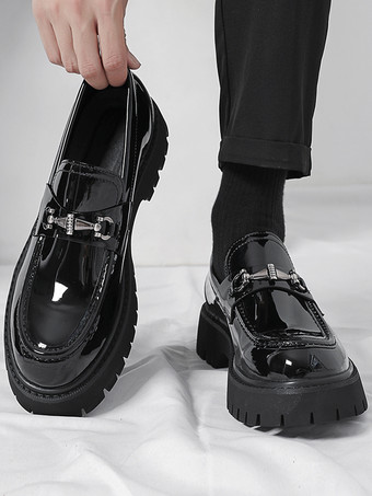 メンズ ホースビットローファー スリッポン パテント 滑り止め チャンキーシューズ