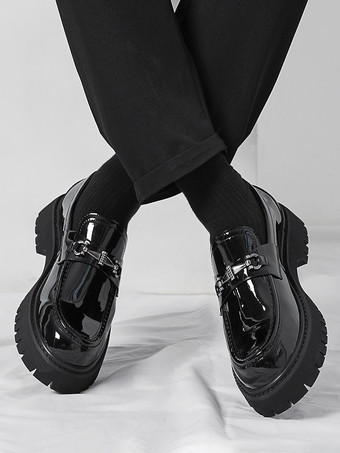 メンズ ホースビットローファー スリッポン パテント 滑り止め チャンキーシューズ