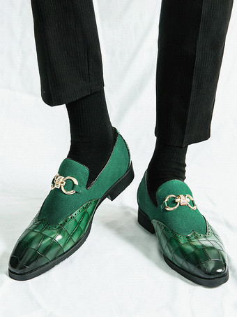 メンズ ホースビットローファー ストーンパターン スプライス スエードレザー スリッポン ポインテッドトゥシューズ