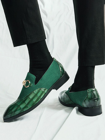 メンズ ホースビットローファー ストーンパターン スプライス スエードレザー スリッポン ポインテッドトゥシューズ