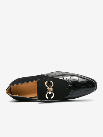 メンズ ホースビットローファー ストーンパターン スプライス スエードレザー スリッポン ポインテッドトゥシューズ