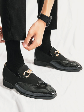 メンズ ホースビットローファー ストーンパターン スプライス スエードレザー スリッポン ポインテッドトゥシューズ