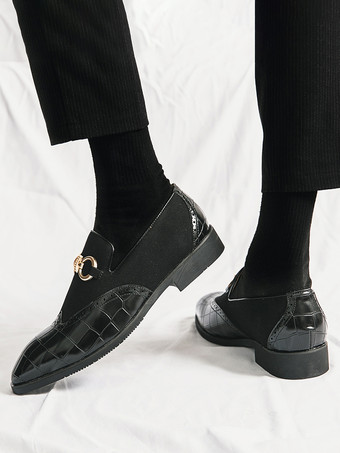 メンズ ホースビットローファー ストーンパターン スプライス スエードレザー スリッポン ポインテッドトゥシューズ