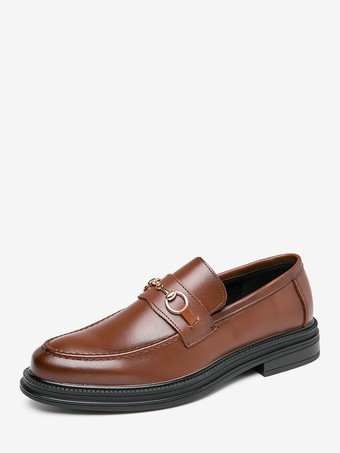 ブラウンメンズ ホースビット ローファー スリッポン レザー チャンキー ラウンドトゥ シューズ