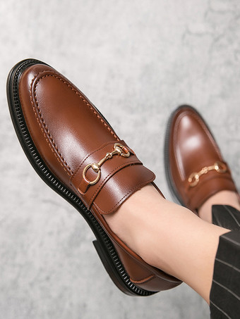 メンズ ホースビット ローファー スリッポン レザー チャンキー ラウンドトゥ シューズ