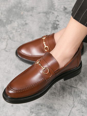 メンズ ホースビット ローファー スリッポン レザー チャンキー ラウンドトゥ シューズ