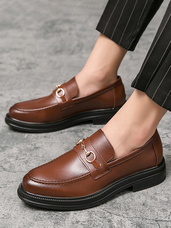 メンズ ホースビット ローファー スリッポン レザー チャンキー ラウンドトゥ シューズ