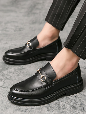 メンズ ホースビット ローファー スリッポン レザー チャンキー ラウンドトゥ シューズ