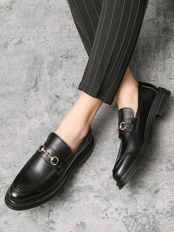 メンズ ホースビット ローファー スリッポン レザー チャンキー ラウンドトゥ シューズ