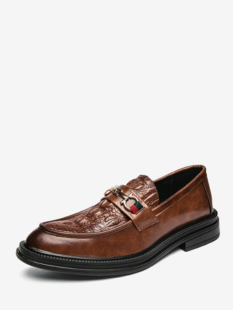 ブラウンメンズ ホースビット ローファー スリッポン レザー チャンキー ラウンドトゥ シューズ