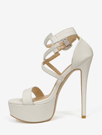 ホワイト レディースセクシーサンダル プラットフォーム オープントゥ ストラップ ハイヒール サンダルシューズ