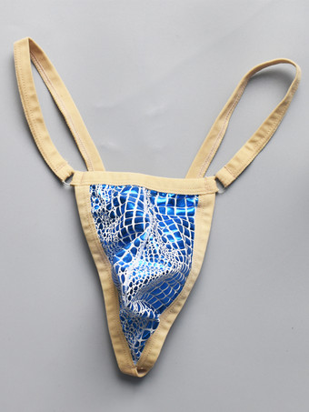 ロイヤルブルーメンズGストリングTバックセクシーローライズ下着バルジポーチパンティー