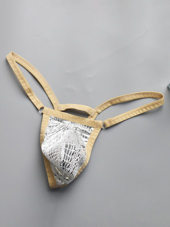 シルバー メンズGストリングTバックセクシーローライズ下着バルジポーチパンティー