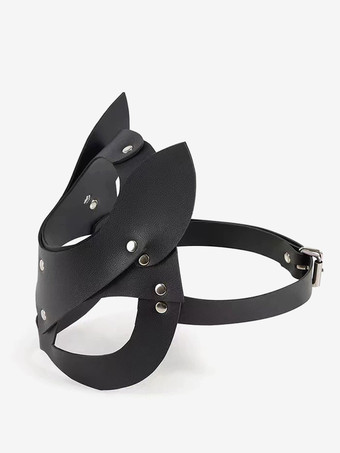 セクシーなコスチューム ランジェリー アクセサリー PU ブラックレザー レースアップ 屋内用マスク 女性用