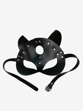 PUブラックセクシーなコスチューム ランジェリー アクセサリー PU ブラックレザー レースアップ 屋内用マスク 女性用
