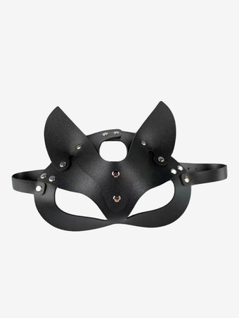 セクシーなコスチューム ランジェリー アクセサリー PU ブラックレザー レースアップ 屋内用マスク 女性用