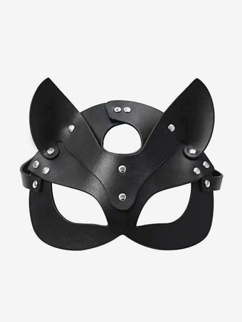 セクシーなコスチューム ランジェリー アクセサリー PU ブラックレザー レースアップ 屋内用マスク 女性用