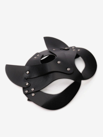 セクシーなコスチューム ランジェリー アクセサリー PU ブラックレザー レースアップ 屋内用マスク 女性用