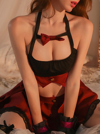 セクシーな女子高生コスチューム レディース ポリエステル繊維 ニーハイソックス ミニスカート ブラセット