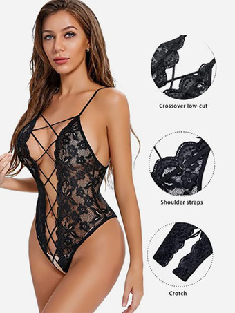 ランジェリーテディ レース バックレス クロッチレス ブラック テディ レディース