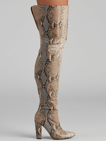 ハイヒール サイハイブーツ レディース ポインテッドトゥ スネーク柄 オーバーニーブーツ